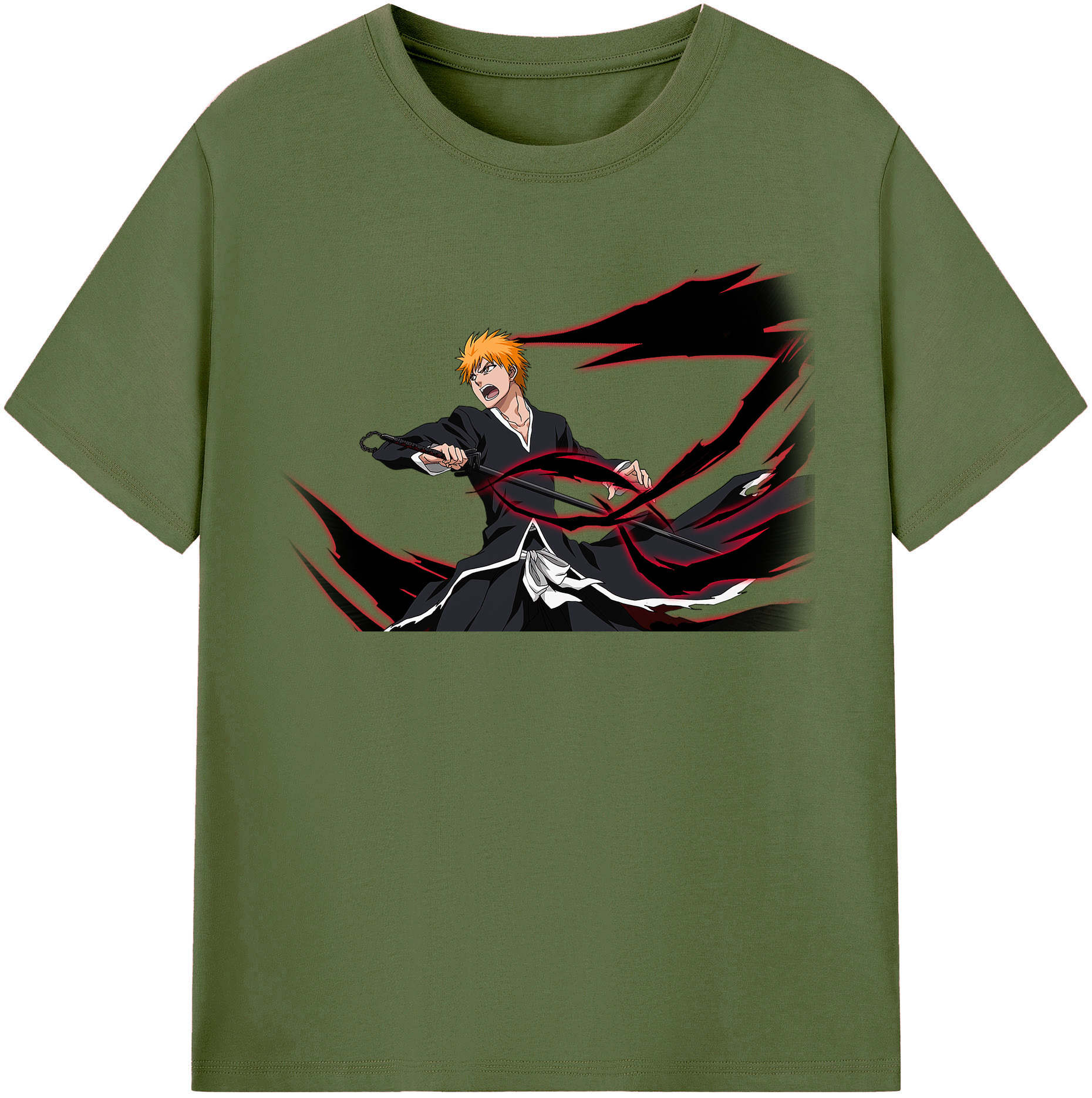（画像用） ブリーチ 黒崎一護（くろさき いちご）BLEACH Kurosaki Ichigo 綿100％半袖Tシャツ（フロントプリント）